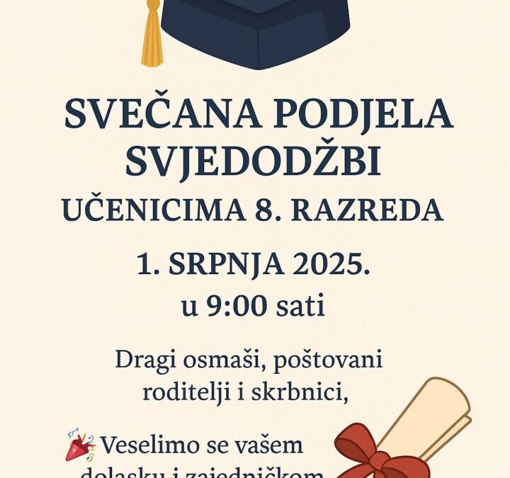 Svečana podjela svjedodžbi učenicima 8. razreda