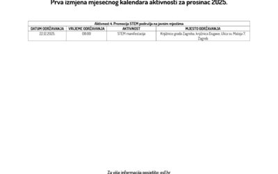 Izmjena mjesečnog kalendara aktivnosti za prosinac 2025.