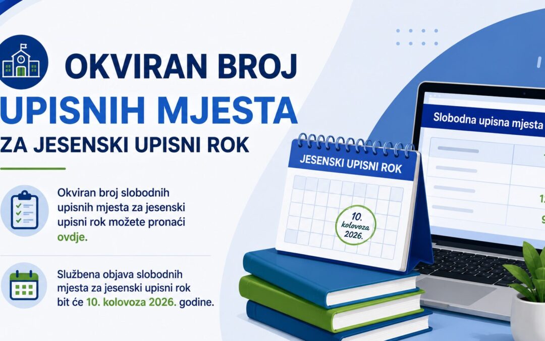 Okviran broj upisnih mjesta za jesenski upisni rok