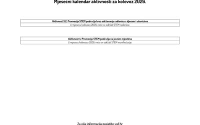 Mjesečni kalendar aktivnosti za kolovoz 2026.